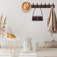 Porte-manteau mural grand format 32,2'' avec 8 crochets métalliques triples, finition noire, en planche de pin pour suspendre manteaux et vestes dans la cuisine