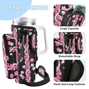 Aloha Hawaiian Puakenikeni Pink <b>Lei</b> Coffee Water Bottle Carrier Bag Compatible 40oz Holder With Pocket Adjustable Shoulder Strap - Product Image 2