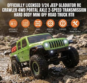 Coche Teledirigido Oficialmente Licenciado 1/24 SCX24 Gladiator RC Crawler 4WD con Eje <span class=keywords><strong>de</strong></span> Portal, Transmisión <span class=keywords><strong>de</strong></span> 2 Velocidades, Carrocería Rígida, Mini Camioneta Todoterreno RTR - Product Image 1