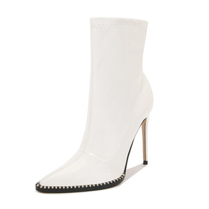 European American Women's Super High Heel Slip-On Design Slim <b>Ankle</b> Pointed Toe Sexy Nightclub Boots Height Increasing - Product Image 5