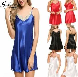 Sfy-y5053 Ensemble de pyjama en satin de soie personnalisé avec logo, nuisette sexy pour femmes, lingerie, camisole avec short et robe - Product Image 1
