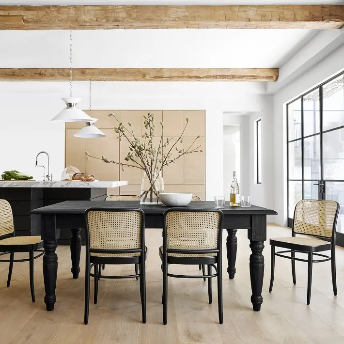 Sillas de comedor de café con respaldo de ratán tejido de roble de madera nórdica moderna con diseño de comedor Vintage italiano