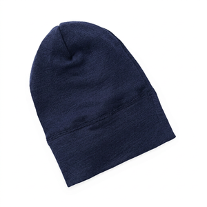 Bonnet bleu marine unisexe en tricot couleur unie, style décontracté, chaud pour l'hiver, avec revers souple - Product Image 1