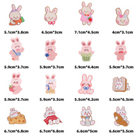 Hete Verkoop Schattige Cartoon Zelfklevende Witte Roze Konijn Studie Eten Voedsel Ontwerp Borduurwerk Patch Sticker Voor Kleding Haar Ornament