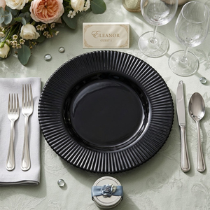 Assiettes de présentation modernes en <span class=keywords><strong>verre</strong></span> rayé gris et noir de 13 pouces, rondes et côtelées, pour la décoration de tables de mariage et d'événements (vente en gros) - Product Image 4