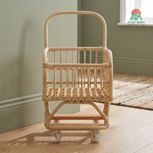Poussette miniature en rotin naturel NHAT MINH pour enfants de 2 à 4 ans, accessoire de meubles pour poupées, unisexe - Product Image 3
