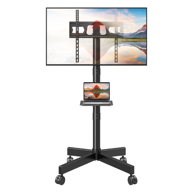 14-55 Inch Mobile TV Cart Monitor Floor Stand Height Adjustable Metal Rolling TV Cart with Laptop Shelf