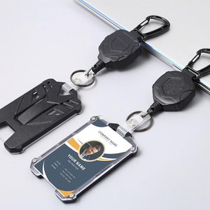 Cross-border heavy-duty badge scroll black <b>ID</b> badge clip mountaineering keychain stretchable easy-pull buckle name tag anti-loss - Product Image 1