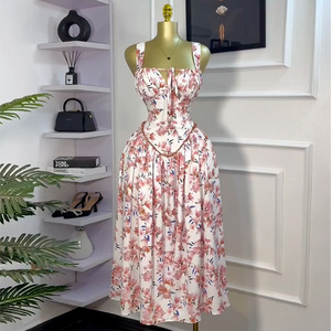 Robe longue sans manches à lacets en dentelle florale douce et fraîche pour femmes européennes et américaines, nouvelle collection été, taille haute, amincissante - Product Image 5
