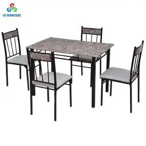 Modern Cheap Top Kitchen Table and Chairs Dining Table Set Home Furniture OEM Service Metal Base Black Marble Dining Table Set