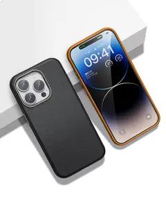 IPhone 15 용 마그네틱 공식 비건 가죽 전화 케이스 14 프로 최대 드롭 보호 케이스 용 소프트 하드 풀 커버