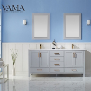 VAMA Factory-mueble de baño de 72 pulgadas, lavamanos doble, con encimera de cuarzo, 785072 - Product Image 1