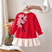 Robe rouge pour filles, nouvelle mode transfrontalière 2026, ODM, avec nœud uni, fleur tridimensionnelle et empiècement feuille de lotus