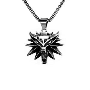 Stile Hip-Hop argento acciaio inossidabile Witcher tre testa di lupo collana alla moda catene gioielli con perla per uomo donna regalo - Product Image 2