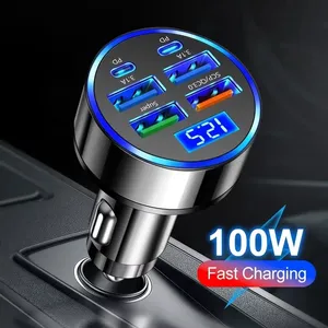 100W 6 พอร์ตชาร์จเร็วที่ชาร์จแบตในรถ PD QC3.0 USB C ที่ชาร์จโทรศัพท์ในรถยนต์ประเภท C อะแดปเตอร์ในรถสำหรับไอโฟน ซัมซุง หัวเว่ย เสี่ยวมี่ - Product Image 3