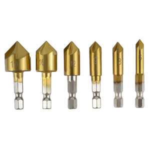 6Pc Titanium Plated Five Blade Chamfering Tool 1/4 Hex Shank For Plywood Woodworking - Product Image 1