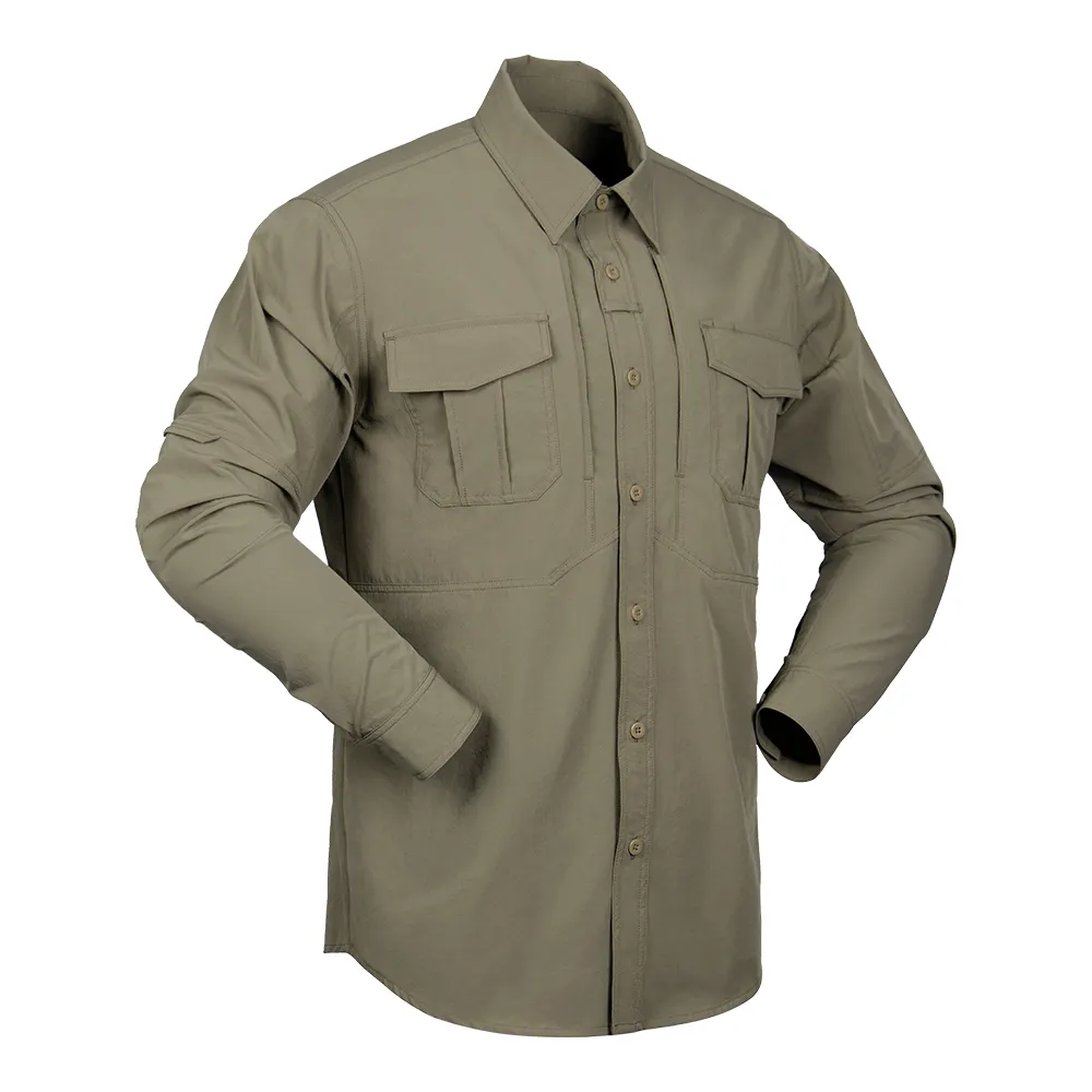 Sólido combate tático estilo longo vestido camisa tipo camisas