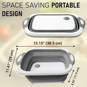 Planche à découper pliable multifonctionnelle en plastique, panier de lavage de cuisine, planche à découper pliable pour le camping avec rangement - Product Image 2