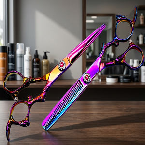 Tijeras profesionales para entresacar cabello ASAP para diestros, de titanio sostenible con recubrimiento de plasma, acero inoxidable color oro rosa, mango largo, 28 - Product Image 2