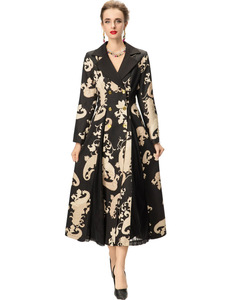 Cappotto trench a doppio petto con colletto abbassato, <span class=keywords><strong>maniche</strong></span> <span class=keywords><strong>lunghe</strong></span>, stampa elegante, patchwork, <span class=keywords><strong>marrone</strong></span> scuro, lungo, da donna. - Product Image 4