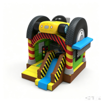 Structure gonflable à grandes roues avec toboggan, jeux sportifs, parcours de jeux, château de saut extérieur, pour événements et fêtes foraines
