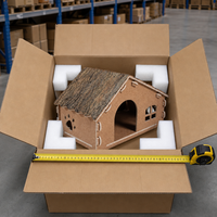 Villa para Gatos de Una Sola Capa, sin Herramientas, con Diseño de Huellas de Patas y Ventanas Recortadas, en Color Corteza de Roble Natural, 640 x 380 x 400 mm
