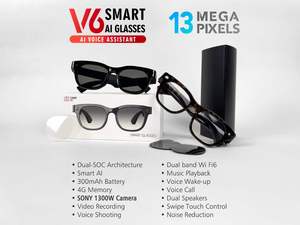 Lunettes Intelligentes IA avec Enregistrement Vidéo 13MP, Prise <span class=keywords><strong>de</strong></span> Vue Vocale, Wifi6, Appel Vocal, Double Haut-parleur, <span class=keywords><strong>Réduction</strong></span> du <span class=keywords><strong>Bruit</strong></span> et Assistant IA - Product Image 1