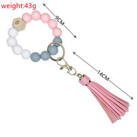 Porte-clés Kawaii en Silicone avec pompon élastique, chaîne de poignet en perles, personnalisé