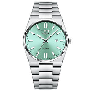 LIGE jam tangan pria, jam tangan mewah <span class=keywords><strong>Analog</strong></span> Quartz untuk pria Stainless Steel tahan air fitur tanggal otomatis bercahaya kasual bisnis 89153 - Product Image 5