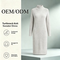 Robe pull côtelée à col montant pour femme, confortable, à manches longues et coupe ajustée, idéale pour l'automne et l'hiver, usage quotidien (OEM/ODM)