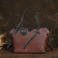 Véritable sac à main de style chinois vintage pour femmes en cuir de vachette véritable avec fermeture éclair Nouveau sac à bandoulière simple à la mode Lady Style Doublure en coton