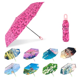 Parapluie publicitaire portable de 19 pouces, design moderne, manuel, pliable en 3 sections, avec poignée et motif personnalisé, vente en gros pour fournisseurs - Product Image 3
