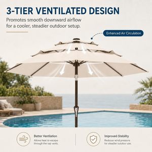 Sombrilla de Patio de 3 Metros, Sombrilla de Jardín Ventilada de 3 Niveles, Sombrilla Resistente al Viento con Botón de Inclinación y Manivela - Product Image 3