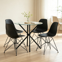 Petite table de salle à manger en verre trempé rond transparent avec pieds noirs, prix bas, en vente