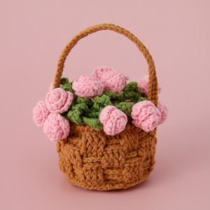 Dessous de verre en <span class=keywords><strong>laine</strong></span> crochet fait à la main avec des fleurs roses, cadeau créatif, tissage, bouquet de fleurs fini, nouveauté, idée cadeau - Product Image 5