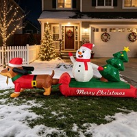 LED-beleuchteter Aufblasbarer Dackel mit Schlitten, Schneemann & Weihnachtsbaum, Wasserdichte Außendekoration, Weihnachtliche Gartendekoration