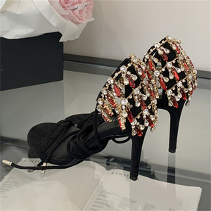 Nuevos Zapatos de Tacón Alto Stiletto Elegantes de Alta Gama Franceses 2025, Zapatos de Cristal para Mujer con Punta Abierta y Suela de TPU - Product Image 3