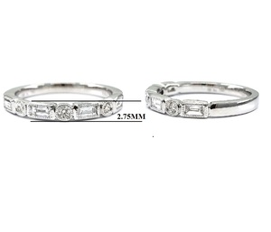 Antique Design Milgrain Fine Jewelry 18k White Gold High Quality Baguette Round Diamond Couple Wedding Band Rings Set for Women - Product Image 2