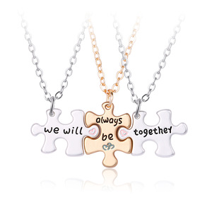 Oferta Especial: Cadena de Aleación Dorada con Colgante de Letra y Gota de Aceite, Diseño de Rompecabezas Sencillo y Moderno para Niños, Regalo para Mejores Amigos, Siempre Juntos - Product Image 2