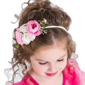 Diadema elástica para bebé niña recién nacida, venta al por mayor, bonita corona de flores, accesorios para fotos de niña bebé, cabeza Floral suave, tocados para niños pequeños