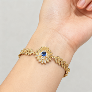 Grosir perhiasan tembaga gelang tekanan Zircon biru bulat Spike gandum berlapis emas 18k wanita hadiah pesta Pulsera De Cisne - Product Image 3