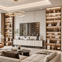 Meuble TV mural en bois sur mesure avec rangement intégré, console multimédia murale flottante, étagères ouvertes pour salon et salle à manger