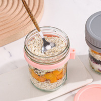 Vente en gros 350ml avoine yaourt stockage bocal en verre avec couvercle cuillère louche avoine Mason bidon pour le petit déjeuner