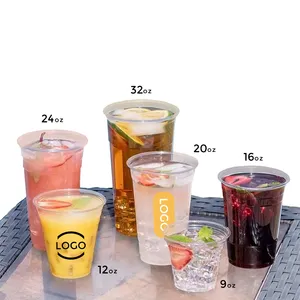 定制印花透明9 12 16 20 24 32盎司聚丙烯聚酯透明一次性塑料杯带盖波霸泡泡奶茶杯