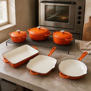 Juego de Ollas y Sartenes de Hierro Fundido Esmaltado Multicolor, Utensilios de Cocina Resistentes para Preparación Culinaria en el Hogar - Product Image 2