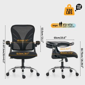 Chaise de bureau ergonomique à <span class=keywords><strong>dossier</strong></span> haut en maille, avec <span class=keywords><strong>dossier</strong></span> et accoudoirs pliables, support lombaire en maille, fonction d'inclinaison, noir - Product Image 2