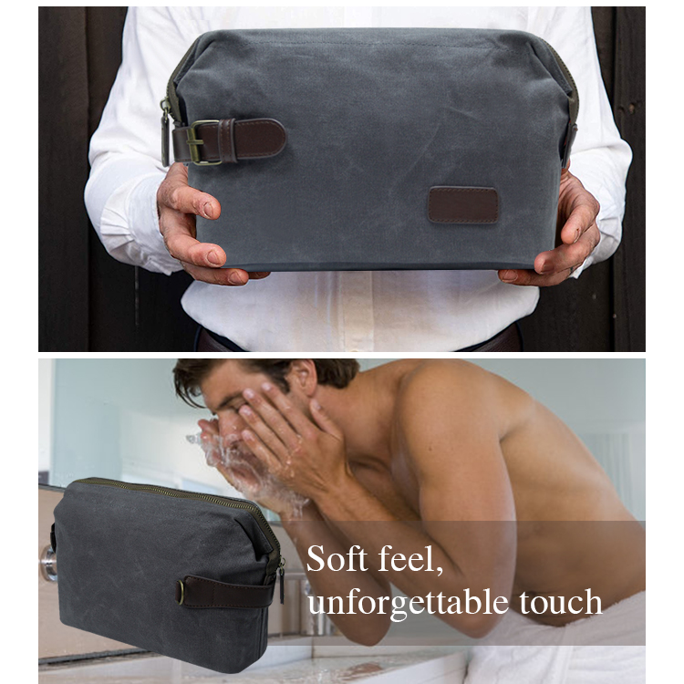 Estuche de kit dopp de afeitar impermeable de cuero de lona personalizado, neceser de viaje para hombre