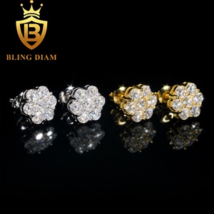 Mới Đến Với Gra Giấy Chứng Nhận Vòng Cắt Moissanite Kim Cương Bông Tai 925 Sterling Bạc Hiphop <span class=keywords><strong>Stud</strong></span> Bông Tai Thiết Lập Cho Unisex - Product Image 2
