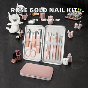 Ensemble de manucure et pédicure en acier inoxydable rose gold 10 en 1 pour bébés et adultes, kit professionnel de coupe-ongles portable avec boîte - Product Image 2