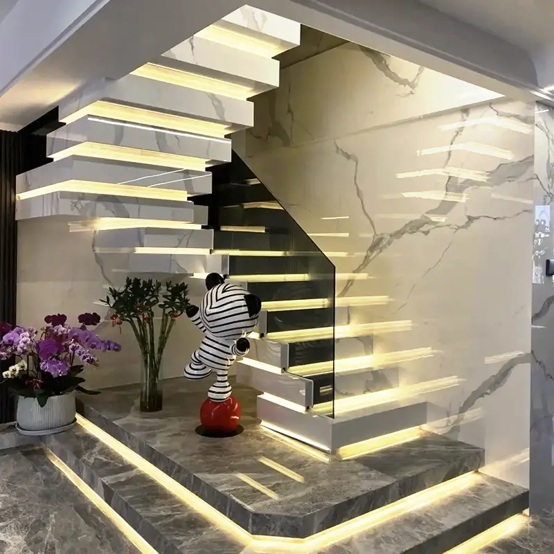 Australian Standard Staircase Modern Interior Staircase With Led Marble Steps Indoor Stairs